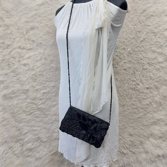 Handmade Handbags - Handmade Embellished Black Full Beaded Crossbody Purse Bag